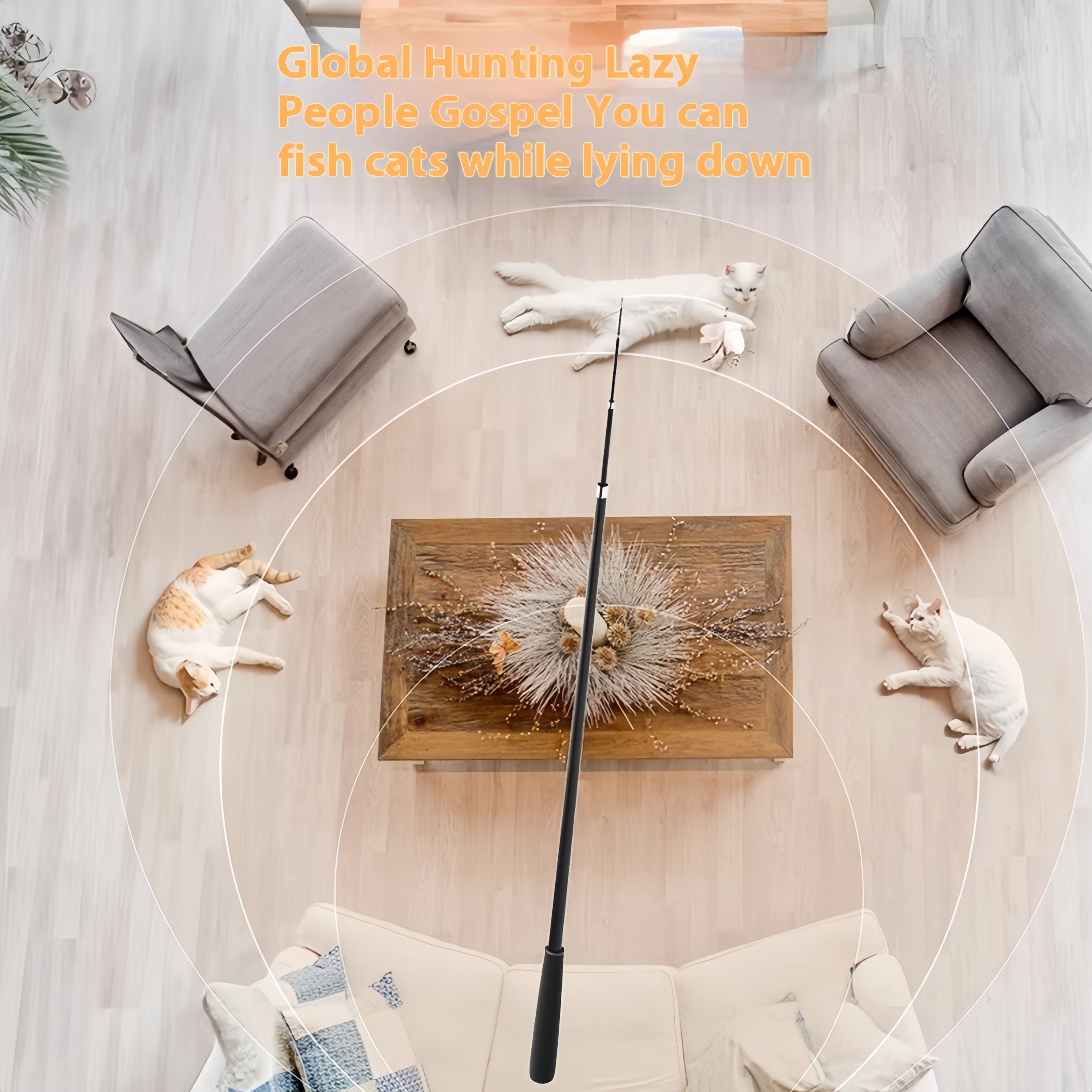 Cat Teaser Stick with Extendable Pole, 1.8m Long, Replaceable Head, Four-Section Telescopic Design for Cat Play