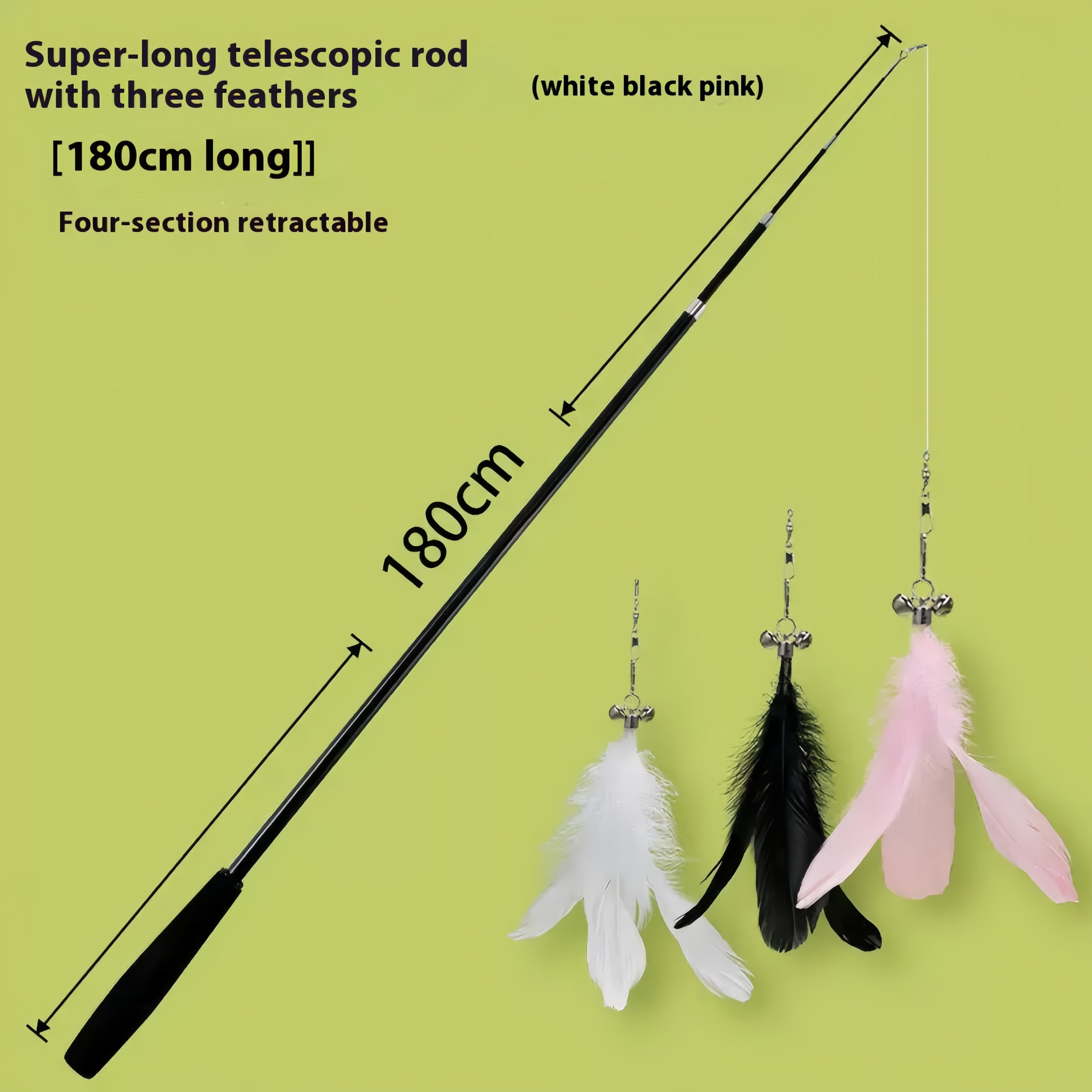 Cat Teaser Stick with Extendable Pole, 1.8m Long, Replaceable Head, Four-Section Telescopic Design for Cat Play