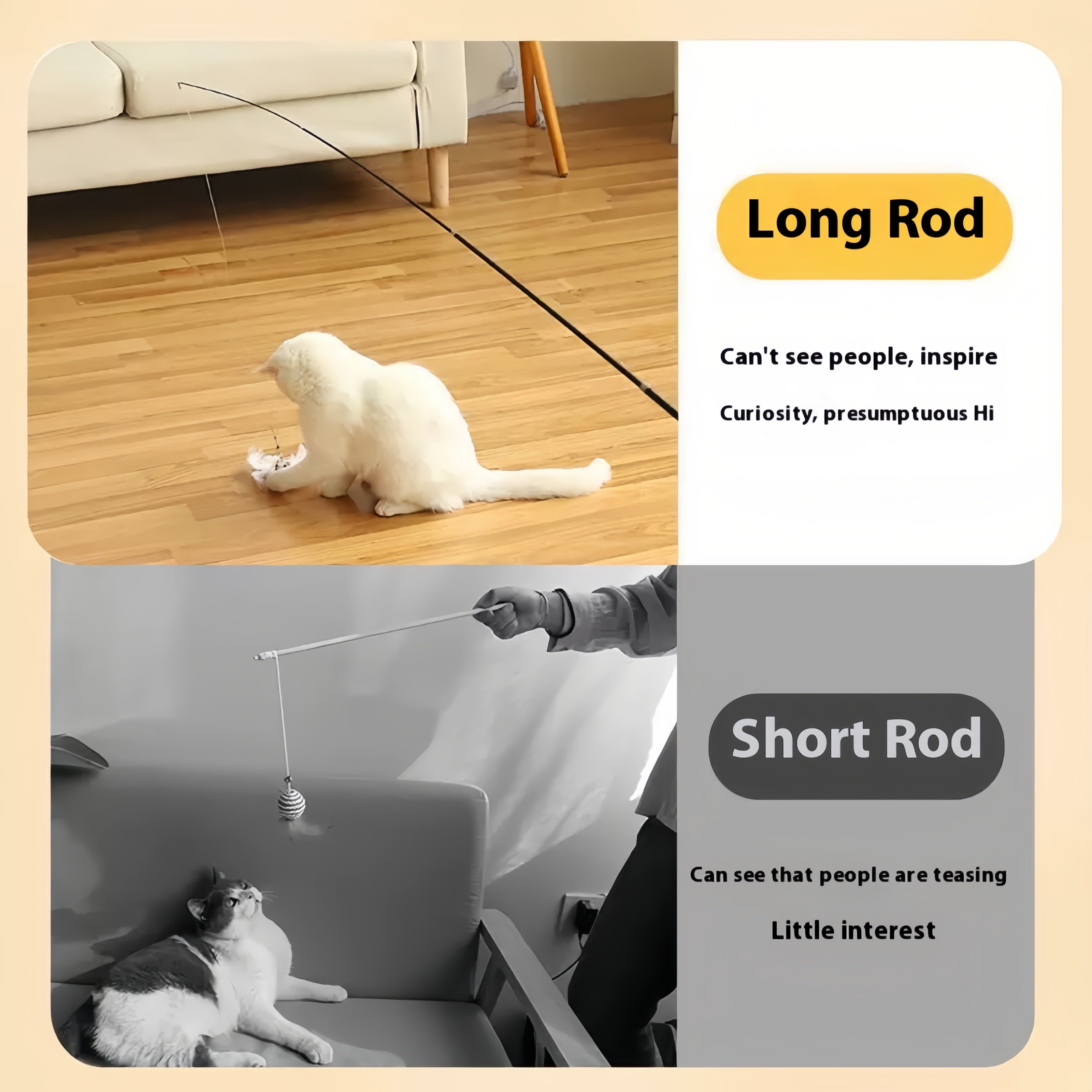 Cat Teaser Stick with Extendable Pole, 1.8m Long, Replaceable Head, Four-Section Telescopic Design for Cat Play