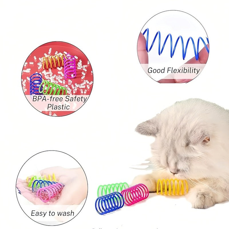 Cat Colorful Spiral Springs Cat Creative Toys for Kitten Birthday, Durable Heavy Plastic Interactive Acc to Kill Time and Keep Fit for Swatting, Biting, Hunting Kitten