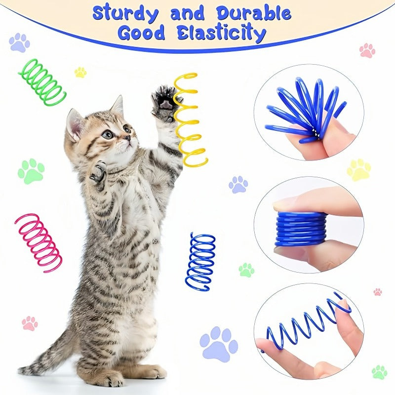 Cat Colorful Spiral Springs Cat Creative Toys for Kitten Birthday, Durable Heavy Plastic Interactive Acc to Kill Time and Keep Fit for Swatting, Biting, Hunting Kitten